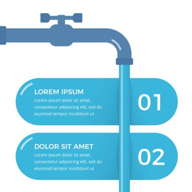 Musluk ve suyla iki elementi olan bilgi şablonu, vektör eps10 illüstrasyon