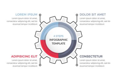 4 adım, daire diyagramı, vektör Eps10 illüstrasyonlu çember bilgi şablonu