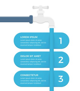 Musluk ve suyla üç elementi olan bilgi şablonu, vektör eps10 illüstrasyon