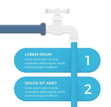 Musluk ve suyla iki elementi olan bilgi şablonu, vektör eps10 illüstrasyon