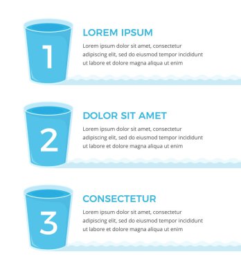 Sayılı üç bardak su ve metin için yer, su bilgi grafikleri, vektör eps10 illüstrasyon
