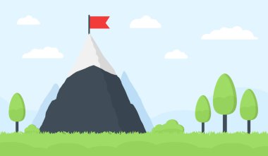 Dağ manzarası ve mavi gökyüzü arka planında ağaçlar, vektör eps10 illüstrasyon