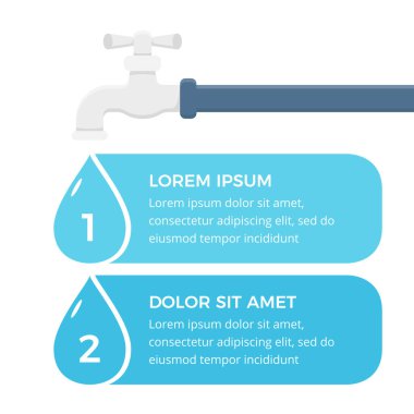 Musluk ile bilgi şablonu ve sayı ve metin ile iki su damlası, vektör eps10 illüstrasyon