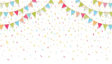 Renkli bayrak ve konfeti ile arka plan, vektör eps10 illüstrasyon