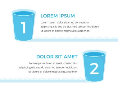 Sayılı iki bardak su ve metin için yer, su bilgi grafikleri, vektör eps10 illüstrasyon
