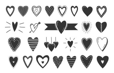 Set of hand drawn heart icons, heart doodles, vector eps10 illustration clipart