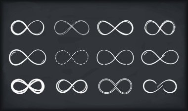 Koyu arkaplanda 12 El Çizimi sonsuzluk sembolü, vektör eps10 illüstrasyon
