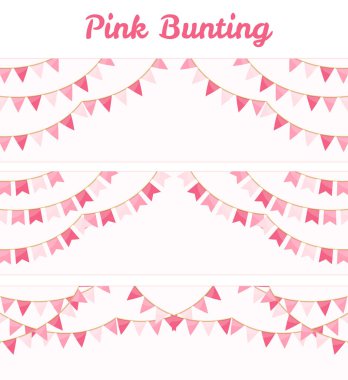 Üç adet pembe bayrak seti, vektör eps10 illüstrasyon