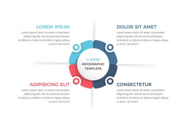 Metnin, bilgi şablonu, vektör eps10 illüstrasyonu için 4 adımlı çember diyagramı