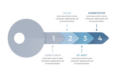 5 segmente anahtar bölünmüş bilgi şablonu, başarı konsepti anahtarı, vektör eps10 illüstrasyon