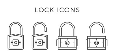 Kilit satırı simgeleri, vektör eps10 illüstrasyonu kapatıldı ve açıldı
