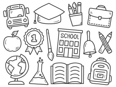 Beyaz arkaplana okul karalamaları seti, vektör eps10 illüstrasyon