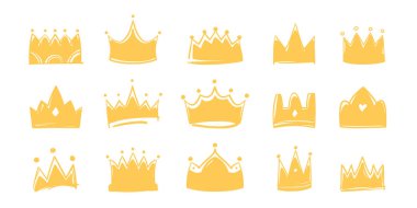 Sarı el çizilmiş karalama tacı, kral ya da kraliçe tacı, vektör 10 illüstrasyon