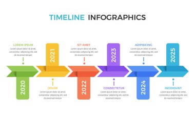 Yatay zaman çizelgesinde yer tarih ve metin içeren altı ok, eps10 illüstrasyon vektörü