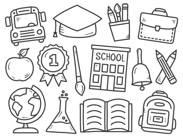 Набор школьных рисунков на белом фоне, векторные эпс10 иллюстрации