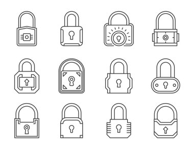 Kilit çizgisi simgeleri, vektör eps10 illüstrasyonu