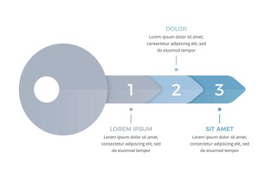 Üç segmente anahtar bölünmüş bilgi şablonu, başarı konsepti anahtarı, vektör eps10 illüstrasyon