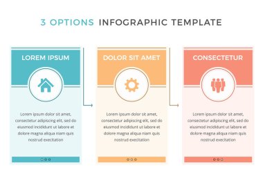 Üç seçenek veya adımlı ticari bilgi tasarım şablonu, süreç, iş akışı şablonu, vektör eps10 illüstrasyon