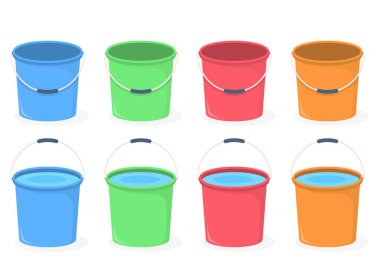 Boş kovalar ve kovalarla dolu su, vektör eps10 illüstrasyon