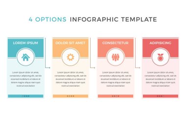 Dört seçenek veya adımlı bilgi şablonu, süreç, iş akışı şablonu, vektör eps10 illüstrasyon
