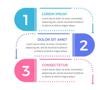 Üç seçenek veya adımlı asgari ticari bilgi tasarım şablonu, süreç, iş akışı şablonu, vektör eps10 illüstrasyon