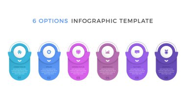 Sürecin görselleştirilmesi için ticari bilgi tasarım şablonu, altı bölümlü adımlar veya seçenekler, vektör eps10 illüstrasyon