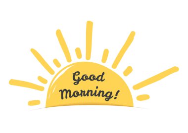 Günaydın metni ile el çizimi güneş, vektör eps10 illüstrasyon