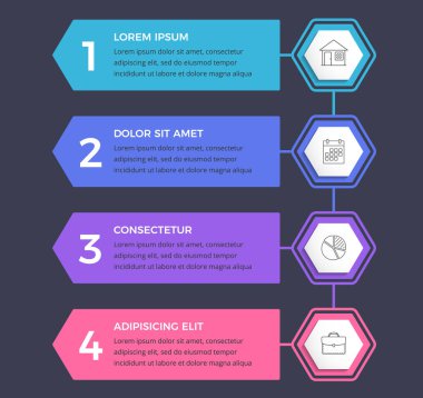 Simge ve metin için dört seçeneğe ya da adımlara sahip bilgi şablonu, vektör eps10 illüstrasyonu