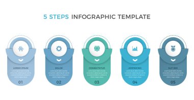 Beş parçalı bilgi şablonu, süreç, iş akışı şeması, vektör eps10 illüstrasyon