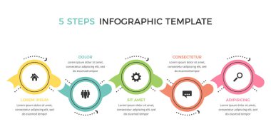 Metin, düz iş bilgi şablonu, vektör eps10 illüstrasyonu için simge ve yer ile bağlı beş çemberin satırı
