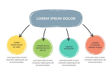Dört elementle karalama akış şablonu, el çizimi bilgi grafikleri, vektör eps10 illüstrasyon