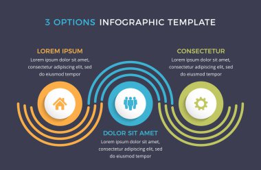 Simgeler ve metin, vektör eps10 illüstrasyonları için üç seçenekli veya adımlı bilgi şablonu