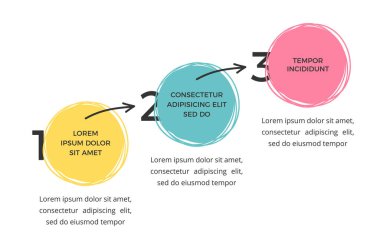 Üç el çizilmiş çember ve oklarla minimal bilgi şablonu, vektör eps10 illüstrasyon