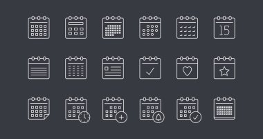 Koyu arkaplanda takvim çizgisi simgeleri, vektör eps10 illüstrasyonu