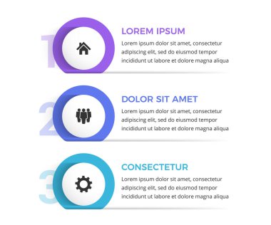 3 adım veya seçenekli görselleştirme görüntüleme şablonu, vektör eps10 illüstrasyonu