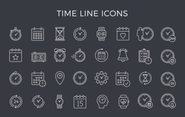 Zaman çizgisi simgeleri, koyu arkaplan, vektör eps10 illüstrasyonu