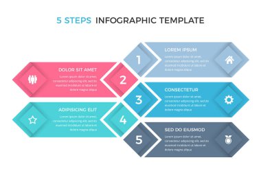 Beş seçenek veya adımlı ticari bilgi tasarım şablonu, süreç, iş akışı şablonu, vektör eps10 illüstrasyon