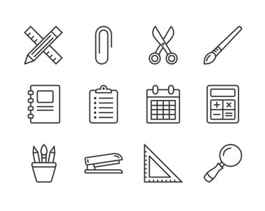 Kırtasiye düz çizgi simgeleri, 64px ızgarası, düzenlenebilir vuruş, vektör eps10 illüstrasyon tabanlı