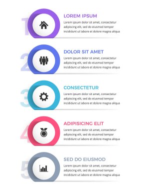 5 adım veya seçenekli dikey süreç görselleştirme bilgi şablonu, vektör eps10 illüstrasyon