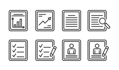 Raporlar ve bilgiler, kontrol listesi - satır simgeleri, düzenlenebilir vuruş, vektör Eps10 illüstrasyonu