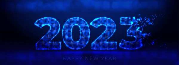 Abstract Digital Neon Blue 2023 Text Glowing Particles Points Dots — Stock Vector