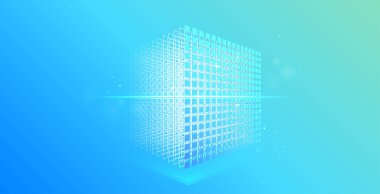 Dijital küp. Bloklu zincir ağını engelle. Madencilik engelleme konsepti. Şifreli para birimi soyut arkaplan.