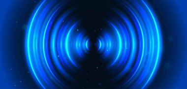 Dalgalanma sesi ve sonar dalgaları. Mavi renk yüzük. Soyut dijital ses dalgası.