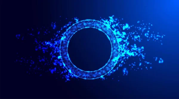 Glowing ring made of small glowing particles. Trendy dots cover design. Dynamic circle frame. Abstract liquid flow particles background. Music, science, technology particles background.