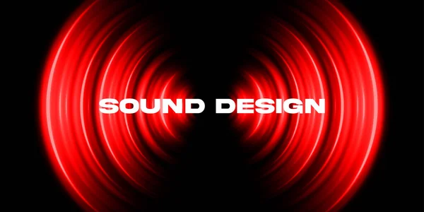 Dark Music Background Oscillating Red Light Circle Sound Waves Visualization — стоковый вектор