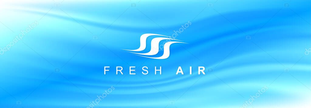Soft blue wavy airy background. Packaging design with air flow waves and logo design. Stream of clean fresh air and fresh aroma.