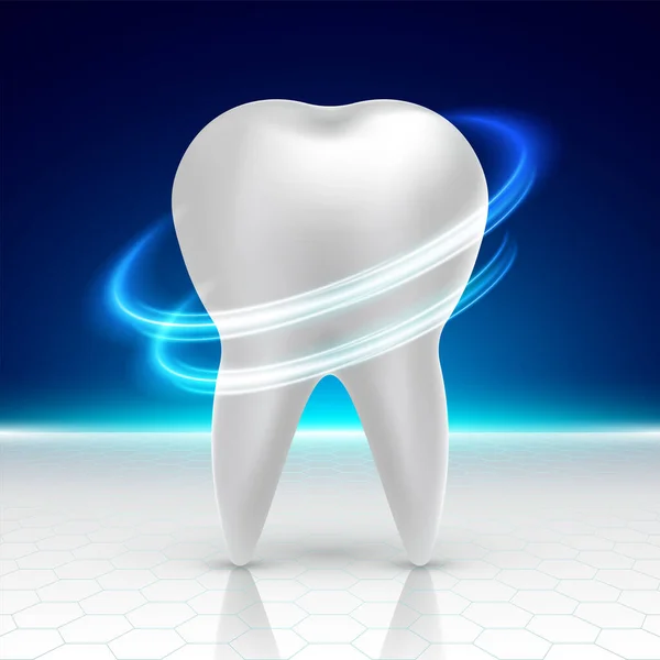 在现代的未来主义环境中 健康的新鲜牙齿受到保护 人工牙植入物 牙齿护理 3D现实的矢量说明 — 图库矢量图片#