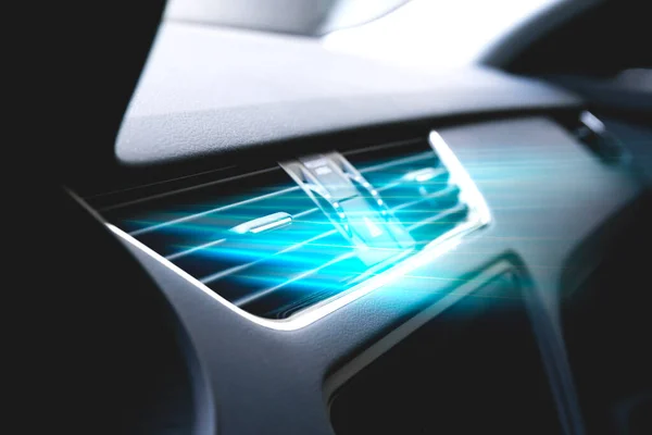 Kälte Aus Der Auto Klimaanlage Lüftungsschlitze Mit Strömen Blauer Luft — Stockfoto