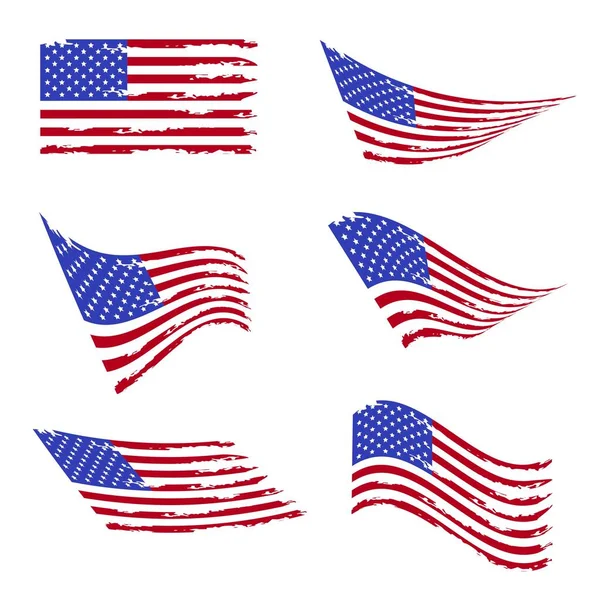 Hullámos Amerikai Zászló Beállítva Fekete Fehér Grunge Amerikai Zászló Fehér — Stock Fotó