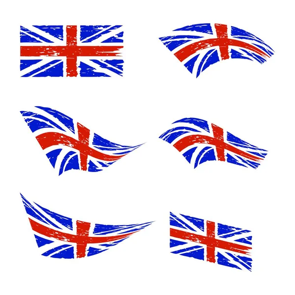 Wavy Egyesült Királyság Zászló Készlet Vörös Kék Grunge Brit Zászló — Stock Fotó